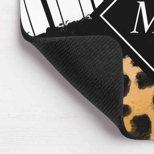 ヒョウと白黒の水玉模様 モノグラムの マウスパッド (コーナー)