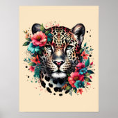 ヒョウと花素晴らし水彩ポスター ポスター (正面)