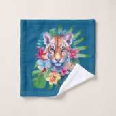 ヒョウと葉花の熱帯模様 バスタオルセット (ウォッシュタオル)