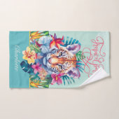 ヒョウと葉花の熱帯模様 バスタオルセット (ハンドタオル)