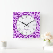 ヒョウのアニマルプリントの紫色の一流の柱時計 スクエア壁時計 (ホーム)