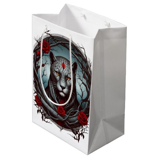 ヒョウのイラストレーション ミディアムペーパーバッグ (裏面アングル)