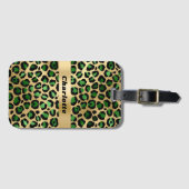 ヒョウのエメラルドグリーン金ゴールドチーズのパターン名 ラゲッジタグ (正面横)