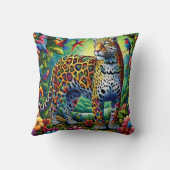 ヒョウのオーラ：周囲の熱帯鳥 クッション (裏面)