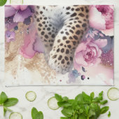 ヒョウのカッブ&バラキッチンタオル キッチンタオル (折り畳み)