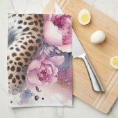 ヒョウのカッブ&バラキッチンタオル キッチンタオル (四つ折り)