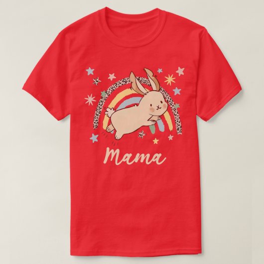 ヒョウのグラフィックレインボーバニーママ Tシャツ (デザイン正面)