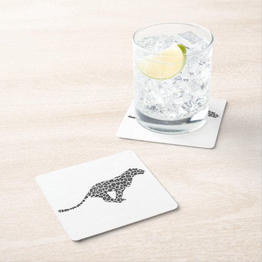 ヒョウのグレーとライトグレーのシルエット スクエアペーパーコースター (インサイチュ)
