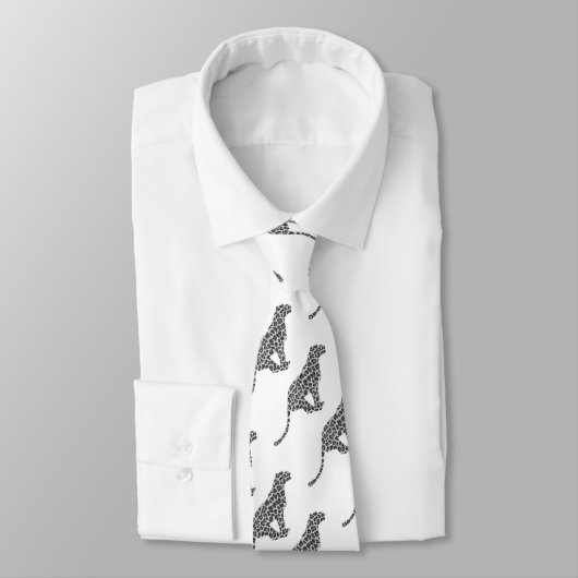 ヒョウのグレーとライトグレーのシルエット ネクタイ (タイ)
