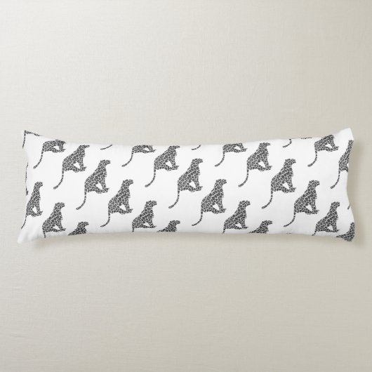 ヒョウのグレーとライトグレーのシルエット ボディピロー (正面)