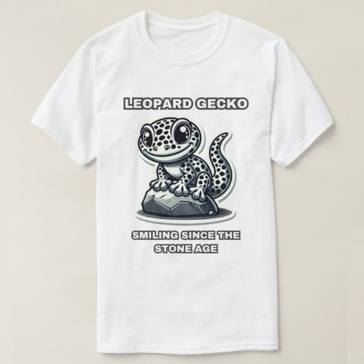 ヒョウのケコが石器時代から微笑む Tシャツ (デザイン正面)