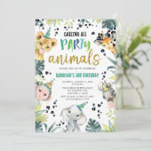 ヒョウのサファリコールオールパーティー動物誕生日 招待状 (スタンド正面)