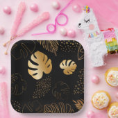 ヒョウのサファリブラックプレート ペーパープレート (パーティー)