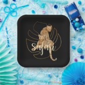 ヒョウのサファリブラックプレート ペーパープレート (パーティー)