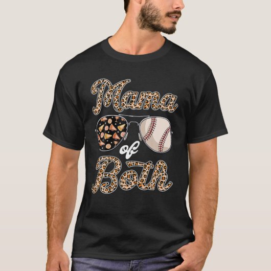 ヒョウのサングラス応援野球マママムオブシブモス Tシャツ (正面)