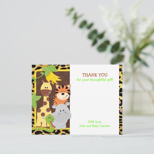 ヒョウのジャングルの友人のベビーシャワーのサンキューカード サンキューカード (スタンド正面)