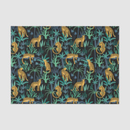 ヒョウのジャングルパターン黒い背景 薄葉紙