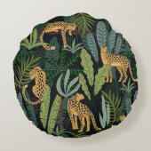 ヒョウのジャングルフォレストイラストレーションアートシームレス ラウンドクッション (裏面)
