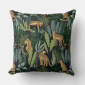 ヒョウのジャングルフォレストイラストレーションシームレス クッション (正面)