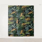 ヒョウのジャングルフォレストイラストレーションシームレス タペストリー (正面)