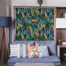 ヒョウのジャングルフォレストイラストレーションシームレス