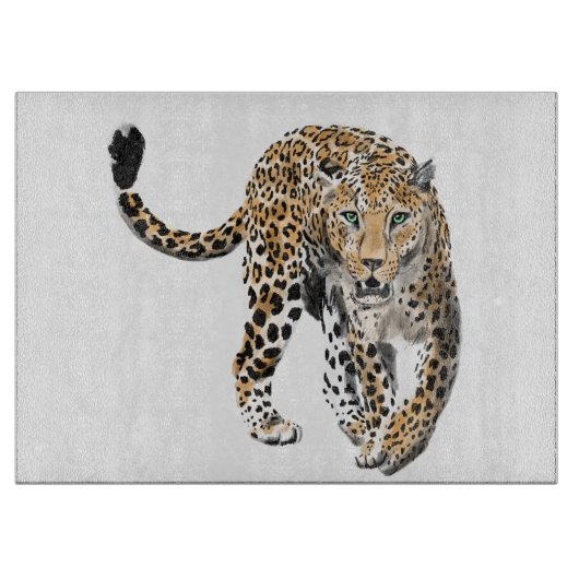 ヒョウのジャングル猫色彩の鮮やかが緑色 カッティングボード (正面)