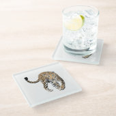 ヒョウのジャングル猫色彩の鮮やかが緑色 ガラスコースター (アングル)