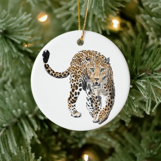 ヒョウのジャングル猫色彩の鮮やかが緑色 セラミックオーナメント (ツリー)