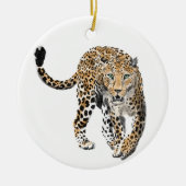 ヒョウのジャングル猫色彩の鮮やかが緑色 セラミックオーナメント (正面)