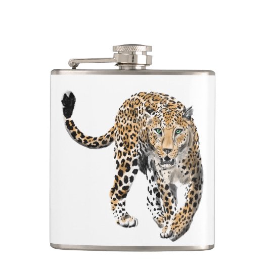 ヒョウのジャングル猫色彩の鮮やかが緑色 フラスク (正面)