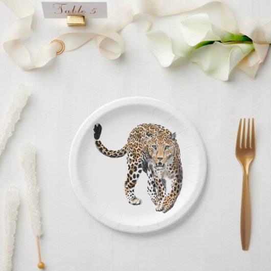 ヒョウのジャングル猫色彩の鮮やかが緑色 ペーパープレート (ウェディング)