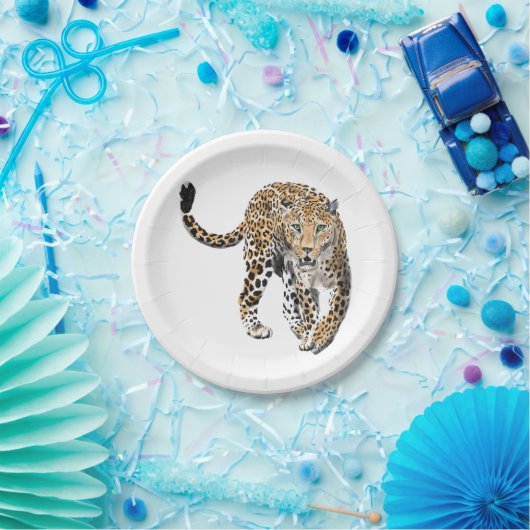 ヒョウのジャングル猫色彩の鮮やかが緑色 ペーパープレート (パーティー)