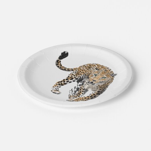 ヒョウのジャングル猫色彩の鮮やかが緑色 ペーパープレート (アングル)