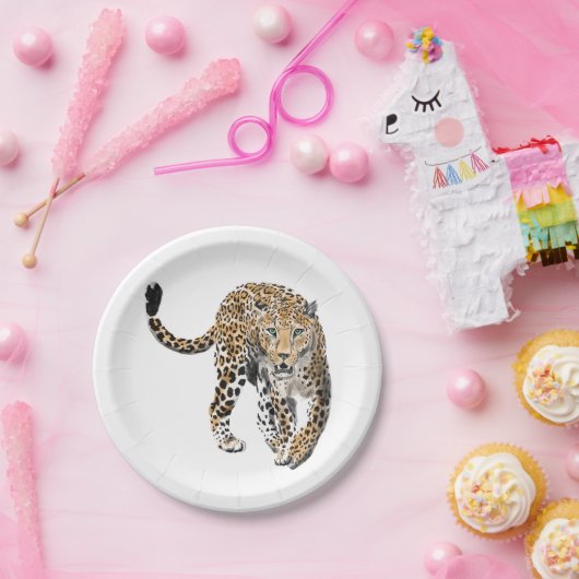 ヒョウのジャングル猫色彩の鮮やかが緑色 ペーパープレート (パーティー)