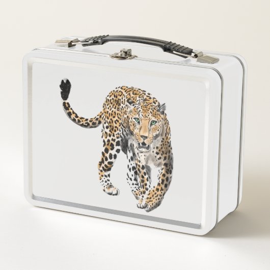 ヒョウのジャングル猫色彩の鮮やかが緑色 メタルランチボックス (正面)
