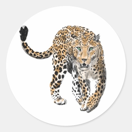 ヒョウのジャングル猫色彩の鮮やかが緑色 ラウンドシール (正面)