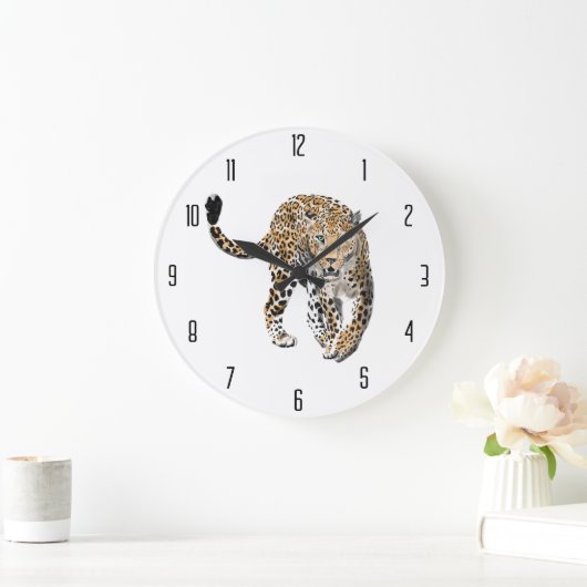ヒョウのジャングル猫色彩の鮮やかが緑色 ラージ壁時計 (ホーム)
