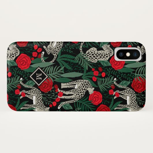 ヒョウのジャングル花の模様とモノグラム Case-Mate iPhoneケース (裏面(横))
