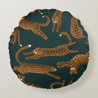 ヒョウのジャングル：アニマルプリントヴィンテージ。 ラウンドクッション
