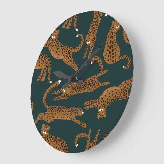 ヒョウのジャングル:アニマルプリントヴィンテージ。 ラージ壁時計 (傾斜)