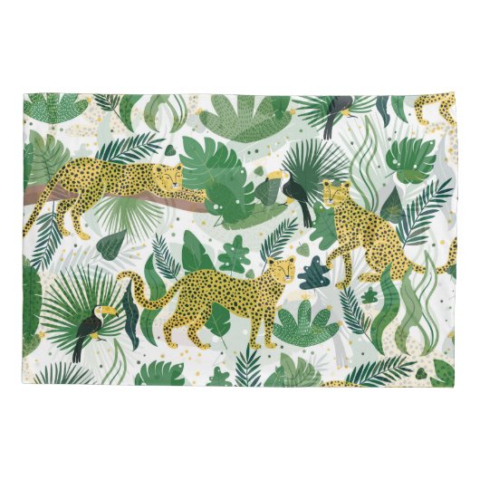 ヒョウのジャングル：熱帯の子供はシームレス。 枕カバー (裏面)