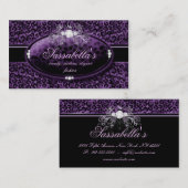 ヒョウのジュエリーの名刺の王冠の紫色 名刺 (正面/裏面)