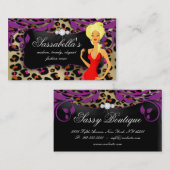 ヒョウのジュエリーの名刺の紫色はブロンドの女性渦巻きます 名刺 (正面/裏面)