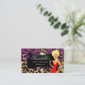 ヒョウのジュエリーの名刺の紫色はブロンドの女性渦巻きます 名刺 (スタンド正面)