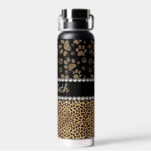 ヒョウのスポット足プリントRhinestone ウォーターボトル (背面)