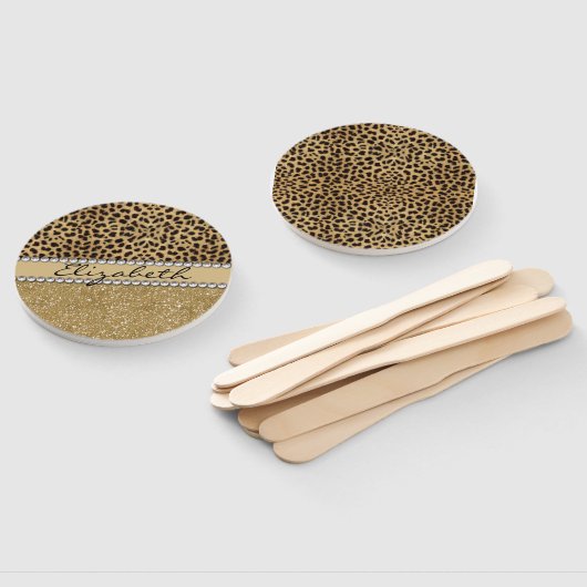 ヒョウのスポット金ゴールドグリッターライン岩 ハンドファン (組立なし)