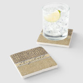 ヒョウのスポット金ゴールドグリッターRhinestone写真プリント ストーンコースター (横)