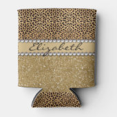 ヒョウのスポット金ゴールドグリッターRhinestone写真プリント 缶クーラー (正面)