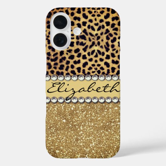 ヒョウのスポット ゴールド グリッター ラインストーン 名前入れ Case-Mate iPhoneケース (裏面)