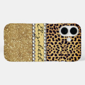 ヒョウのスポット ゴールド グリッター ラインストーン 名前入れ Case-Mate iPhoneケース (裏面 (横))